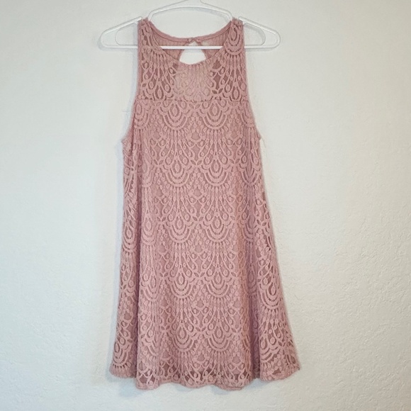 Ginger G Lace Overlay Pink Lined Stretch Dress, Size S - Picture 12 of 12